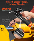 Hands using Pro Grade Heavy Duty 6000 PSI Grease Gun Kit With Pistol Grip, 14 Oz Capacity, to lubricate machinery