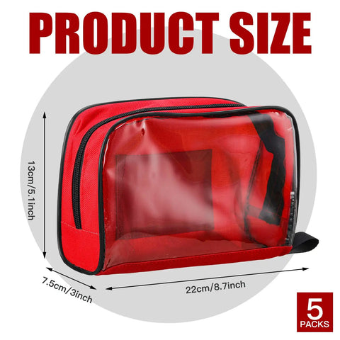 Five Color Five Pack First Aid Kit Bags Set, Zippered Emergency Medical Pouches With Transparent Window, 8.7 X 3 X 5.1 Inches