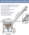 Heavy Duty Screw Conveyor Machine With Spiral Feeder And Bucket Conveyor Inclined Type For Powder Materials Auger Hopper Loader Powder Particles Transfer 220V 1.1kW 1.7m Height with specifications.