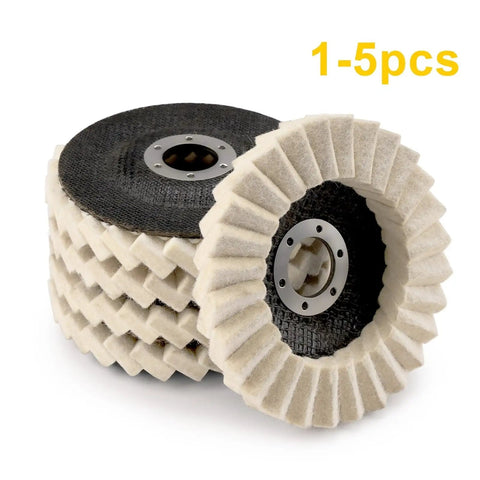 5 Inch Felt Polishing Wheel Disc For Angle Grinder to Buff Metal Furniture Cars and Restore Shine With Precision Repairing Tools For Home Shops, stacked view.