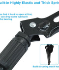 Close-up of rear mount bike kickstand for 12 to 20 inch kids bikes with built-in highly elastic and thick spring mechanism.