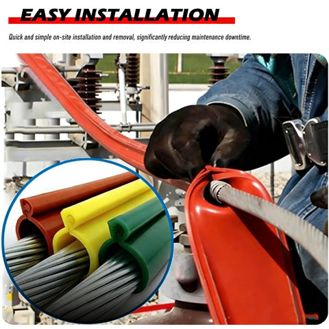 Installation of 35KV Cable Protector Silicone Sleeve For Outdoor Power Lines Waterproof Insulation Cover in red and yellow sleeves.