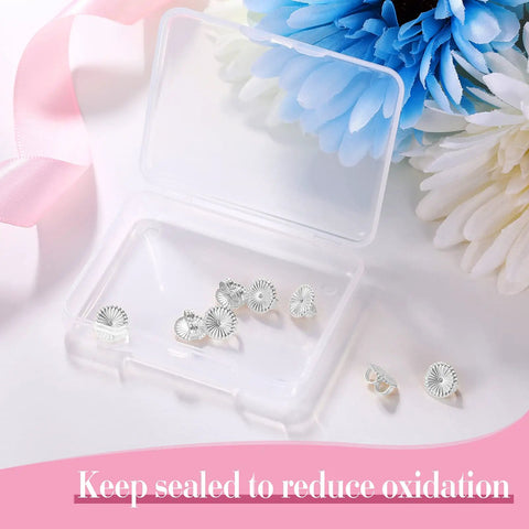 Jumbo Earring Backs For Heavy Studs And Droopy Posts Replacement Secure Lifters 9mm Silver 8 Pack in a clear box