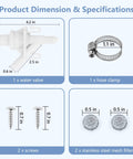RV Toilet Valve Replacement Kit For Dometic 300 310 320 Flush Toilets With Water Valve Hose Clamp Screws And Stainless Mesh Filters Easy Cost Effective Repair For Campers And Trailers. dimension chart with valve, clamp, screws and filters