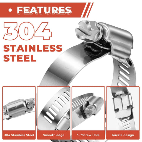 24 Pack Worm Gear Hose Clamps Stainless Steel 304, Adjustable From Ten To Sixteen Millimeter, close-up showing features