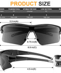 12 Pack Tinted Safety Glasses Protective Eyewear With ANSI Z87.1 Certified UV400 Eye Protection Anti Splash Scratch Resistant Dark Grey Unisex Goggles Ultra Lightweight With Integrated Nose Pad And All Day Comfort dimensions displayed.