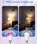 Comparison of Smart RGBWW WiFi LED Bulbs 4 Pack with Voice Control and HomeKit Compatibility at 900 lumens vs 810 lumens bulb.