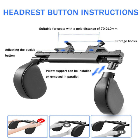 Headrest button instructions for Snazzy Car Headrest Neck Pillow For Mini Cooper Se Convertible, showing adjustment features.