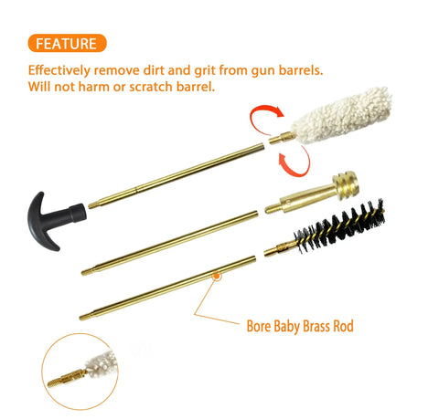50 Cal Bore Mop Kit With Nylon Bore Brush And Brass Jag, 8-32 Brass Thread, Round Head, Safe For Your Rifle Bore, Gun Cleaning Set