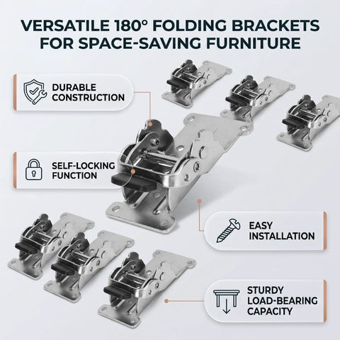 Carbon Steel Self Locking Hinges Folding Table Leg Brackets With 180 Degree Lock Design And Electroplated Finish For Table Legs