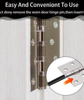 Black Door Hinge Pins 4 Pack 3 Point 5 Inch Replacement Pins For Home Office Kitchen And Interior Doors Slick Quiet Operation Durable And Easy To Install illustration showing pin insertion on hinge.