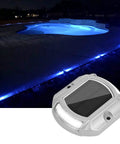 Solar Powered LED Outdoor Lights For Driveway 4 Pack Two Color Switchable White And Blue Waterproof Pathway Step Light by pool