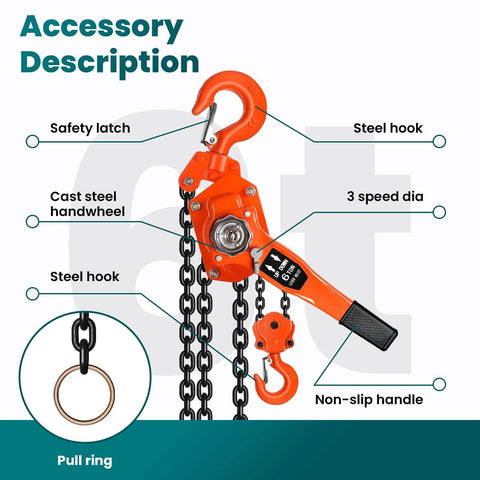 Manual Chain Hoist 6 Ton Come Along 13200 Lbs Capacity 20 Ft Lift Galvanized Carbon Steel With G80 Chain accessory features
