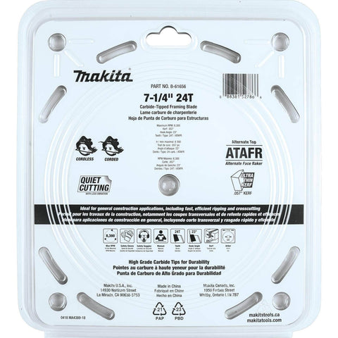 Rear packaging of a Heavy-Duty Framing Circular Saw Blade, 7-1/4 Inch, 24 Tooth Carbide Tipped, Ultra-Thin Kerf for Less Tool Load