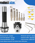 R8 Boring Head With Two Inch Shank Boring Tool Set And Six Piece One Half Inch Carbide Boring Bar Set With Inserts Included