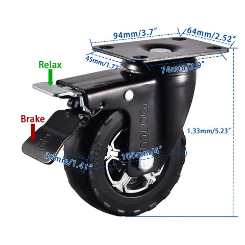4 Inch Heavy Duty Caster Wheel Set Of 4 Featuring 2200 Lbs Load Capacity with secure locking brakes and TPR rubber wheel detail.