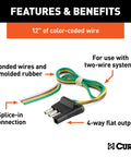Trailer Side 4 Pin Flat Wiring Harness With 12 Inch Wires For Plug In Like A Pro And Reliable Trailer Lighting Connection Ergonomic Grip For Quick Hassle Free Towing Or Hookups., 12 in color-coded wires and 4-way flat output