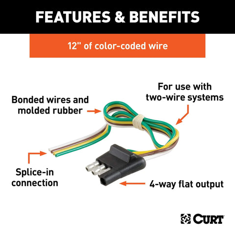 Trailer Side 4 Pin Flat Wiring Harness With 12 Inch Wires For Plug In Like A Pro And Reliable Trailer Lighting Connection Ergonomic Grip For Quick Hassle Free Towing Or Hookups., 12 in color-coded wires and 4-way flat output