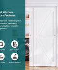Double Barn Style Sliding Closet Doors 48x80 Inches With Hardware Kit installed in kitchen, white finish, smooth glide.
