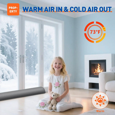 Heavy Duty Triangular Under Door Draft Stopper Works Like A Charm By Plugging Cold Drafts And Road Noise With A Weighted Core That Slides Right Into Place On Any Surface In Cool Gray near a child in a cozy home setting.