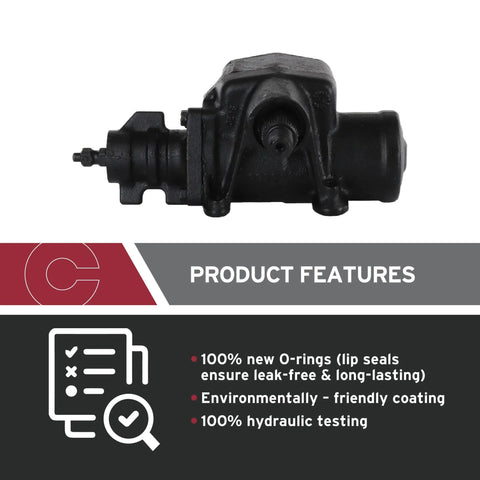 Remanufactured Power Steering Gear With Brand New Seals And Rigorous Hydraulic Testing For Hella Smooth Handling, side view showing seals.