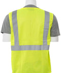 Back view of Top Tier Hi Viz Lime Safety Vest For Site Crews Ansi Class 2 Type R Workwear With Zipper Front And Mesh Body 4 X Large