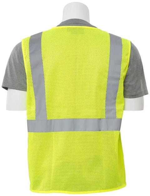 Back view of Top Tier Hi Viz Lime Safety Vest For Site Crews Ansi Class 2 Type R Workwear With Zipper Front And Mesh Body 4 X Large