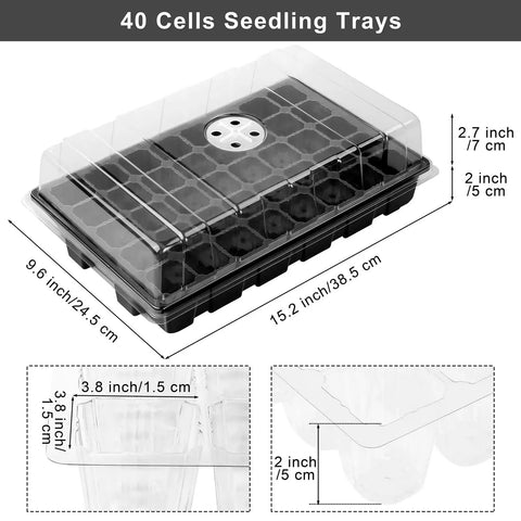 Six Pack Seed Starter Tray Kit With 40 Cell Trays And Humidity Dome, 240 Cells Total, Mini Propagator Base For Greenhouse Growers, Plant Nursery Pots Black, Includes Labels And Growing Tools
