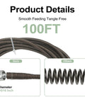 62235 Drain Cleaning Cable Sewer Snake Auger 5/16 Inch By 25 Foot Hollow Core Drop Head shown with 100FT length and smooth design.