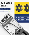 Pro Grade Heavy Duty Battery Cable Crimping Tool Kit With Ratchet Hex Extended Handle For 8,6,4,2,1,1/0 AWG Copper Lugs