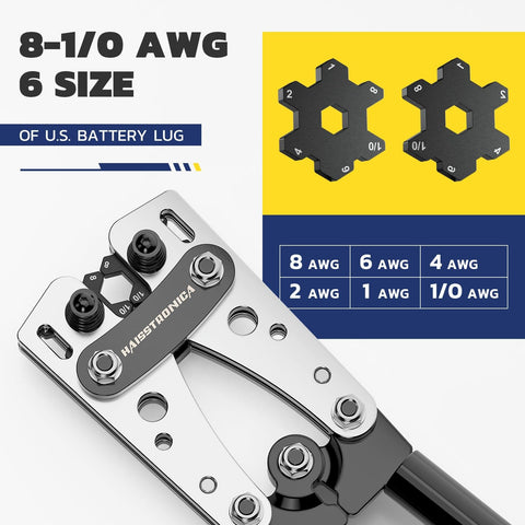 Pro Grade Heavy Duty Battery Cable Crimping Tool Kit With Ratchet Hex Extended Handle For 8,6,4,2,1,1/0 AWG Copper Lugs