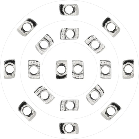 Two Hundred M5 T Slot Nuts For 2020 Aluminum Profile Extrusion, nickel plated with a smooth surface for secure fittings.