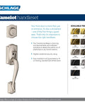 Camelot Front Entry Handleset With Accent Lever In Aged Bronze Keyed Deadbolt On One Side Display with Available Finishes