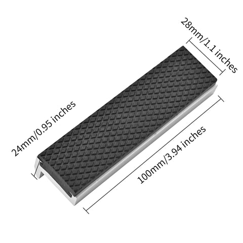 4 Inch Magnetic Vise Jaws Soft Jaws Set For Bench Vise Fits Kurt Vise Jaws Durable Aluminum With Rubber Surface For Easy Gripping On Wood Metal Plastic Tubing And More, showing dimensions and rubber texture