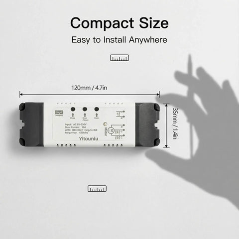 Compact Smart WiFi Linear Actuator Module With Tuya Smart Life App And Alexa Voice Control RF433 shown with dimensions