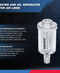 Water And Oil Separator For Air Line One Quarter Inch NPT Inlet And Outlet Moisture Filter Dryer For Air Compressors And Tools Keeps Your Pneumatic Guns And Spray Nozzles Running Smooth 90 PSI Blocks Water Oil And Particulate Buildup
