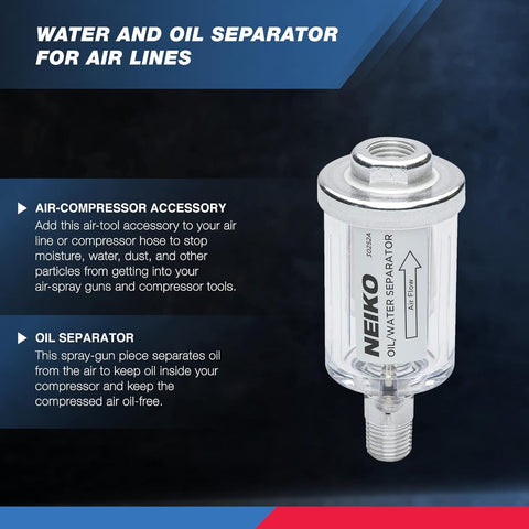 Water And Oil Separator For Air Line One Quarter Inch NPT Inlet And Outlet Moisture Filter Dryer For Air Compressors And Tools Keeps Your Pneumatic Guns And Spray Nozzles Running Smooth 90 PSI Blocks Water Oil And Particulate Buildup
