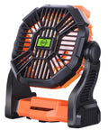 Portable USB Camping Fan With 20000mAh Battery Cordless Rechargeable Personal Fan With LED Light And Hanging Hook, black and orange design