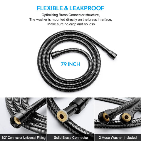 Extra Long 79 Inch Shower Hose With Handheld Shower Head Compatibility Flexible Brass Core Double Lock Design