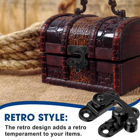 Antique chest with two pack antique black hasp latches with alloy swing arm clasp for jewelry boxes cabinets and tool chests.