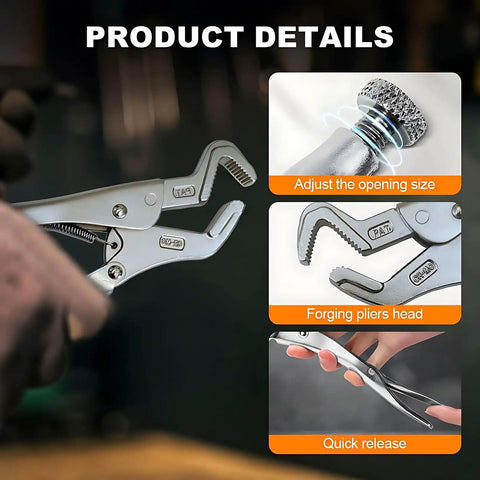 Close-up of a 9 Inch Locking Vise Grip Plier With Nose Jaw For Sway Bar Link Removal Welding And Pipe Clip Repair Heavy Duty Vice Grips Pliers.