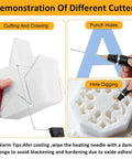 3 In 1 Foam Cutter Tool Set With Storage Bag, Includes 4.1 Inch Hot Knife Cutter Pen, 2.6 Inch Bendable Foam Cutter, 4.1 Inch Bow Wire Cutter, 32.8 Feet Replacement Wire, Marker Pen For Precise Styrofoam Shaping And Craft Projects. Demo of foam cutting, punching, and hole digging