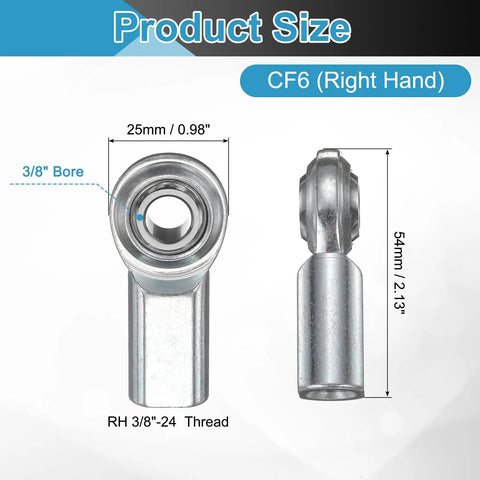 Heavy Duty Rod End Bearing With 3/8 Inch Bore And 3/8-24 UNF Right Hand Female Thread, 1045 Steel Housing And Hardened Ball Joint, Includes Jam Nut For Smooth Motion, High Wear Resistance, And Precise Articulation In Mechanical Linkages. front and side view with 25mm size
