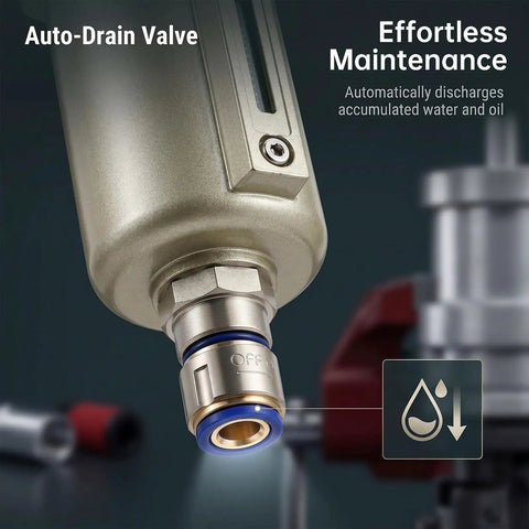 Close-up of auto-drain valve on Drop In Ready 3 4 Inch NPT Air Dryer With 3 Stage Moisture Removal And Auto Drain.
