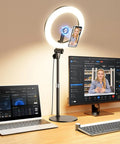 10.5 Inch Ring Light Desk Kit with Magnetic Phone Holder for video calls and live streaming setup on desk