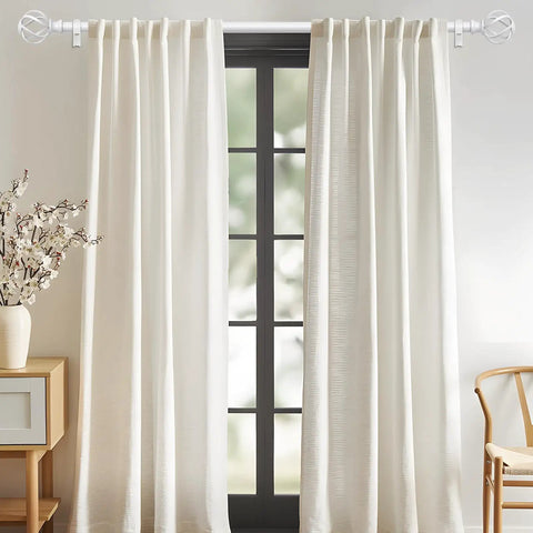White Curtain Rod 36-88 Inch Adjustable Heavy Duty Metal Rod With Twisted Cage Finials For Living Room Bedroom And Kitchen Windows Modern Farmhouse Style Built Tough Durable Window Treatment over white curtains in living room
