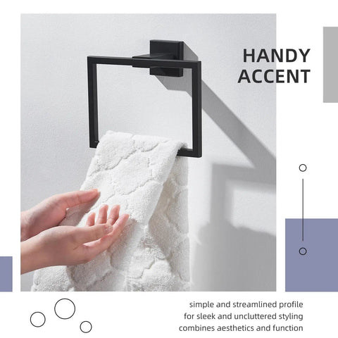 Matte Black Square Towel Holder Stainless Steel Wall Mount Rack For Bathroom, Minimalist Modern Design, 7.09 Inches