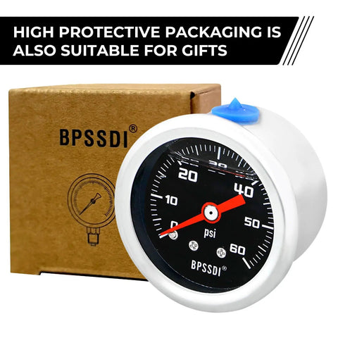 Glycerin-Filled Low Pressure Gauge 0-60 PSI, 1.5 Inch Dial with packaging