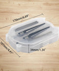 Hand Reamer Set For Guitar And Woodworking Tapered Reamers 3-13mm And 5-16mm in case with measurements on wood surface