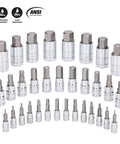 Master Hex Bit Socket Set With Quarter, Three Eighth, And Half Inch Drives, showing SAE and Metric Allen bits in CR V and S2 steel.